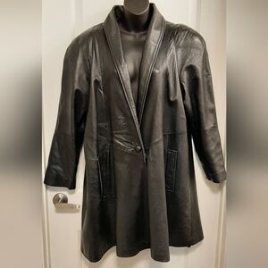 Vintage Womens ADA Soft Leather Mid Length Jacket Coat Large Pockets Lined Korea